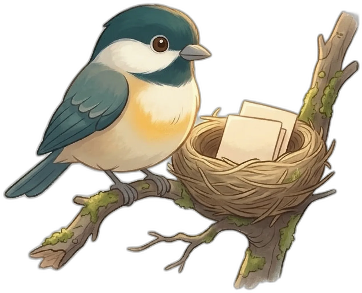 Chickadee with a nest full of saved posts